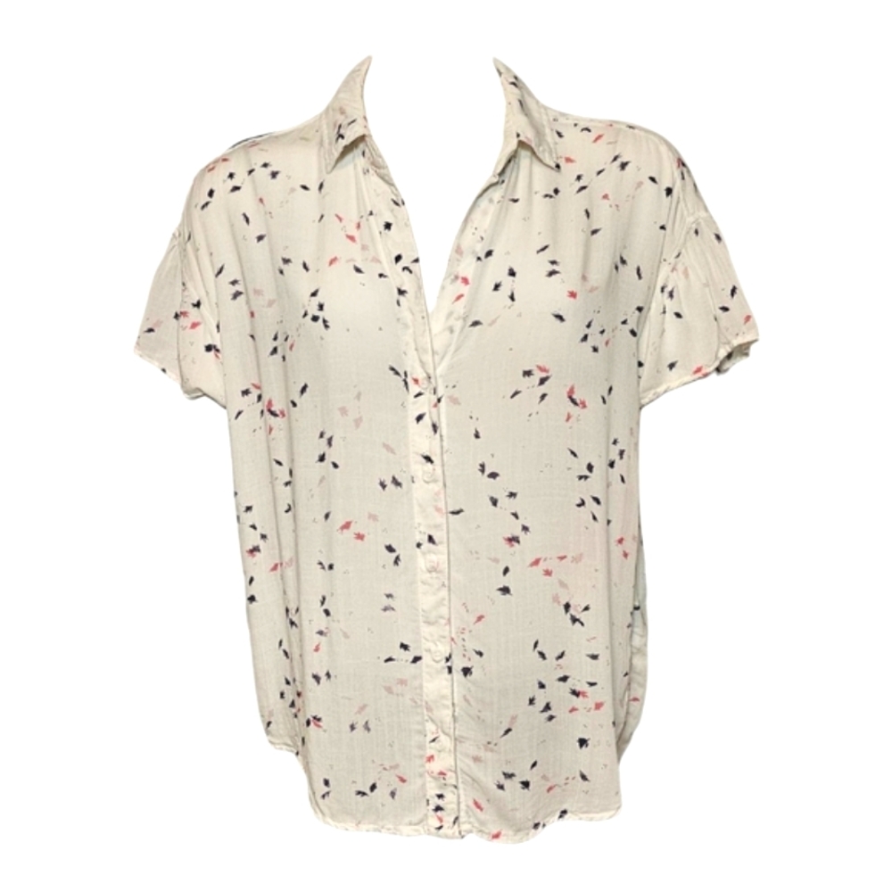 Bella Dahl Top White Button Down Crop Ruffle Sleeve Relax Fit Collar V-neck sz S